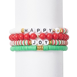 4Pcs 4 Style Polymer Clay Heishi Surfer Stretch Bracelets Set&nbsp;BJEW-TA00269