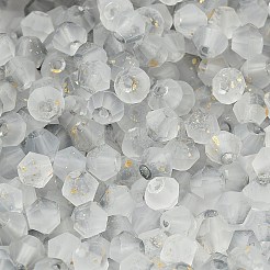 艶消しガラスビーズ  双円錐形  金箔  多面カット  ライトグレー  4.5x3.5mm  穴：1mm  14個/ 10g&nbsp;X1-FGLA-D300-01H