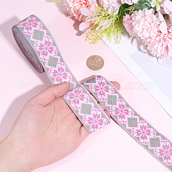 Rhombus Pattern Ethnic Style Embroidery Floral Polyester Ribbons&nbsp;OCOR-WH0070-324C