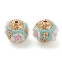 手作りのインドネシアビーズ  合金パーツとレジン  花とロンデル  ホワイト  16x16.5x16mm  穴：1.8mm&nbsp;IPDL-B001-01C