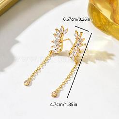 真鍮製パヴェキュービックジルコニアスタッドピアス（女性用）  小麦  ゴールドカラー  47x6.7mm&nbsp;TX2318
