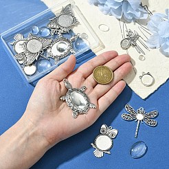 DIYペンダントキット  チベットスタイルの合金ペンダントカボションカットを含む  クリアガラスカボション  アンティークシルバー&nbsp;DIY-YW0009-69