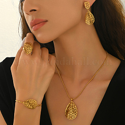 Stainless Steel Hollow Teardrop Bracelets & Earrings & Necklaces & Rings Sets for Women&nbsp;GO0087