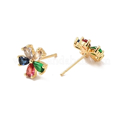 Colorful Rhinestone Flower Stud Earrings&nbsp;EJEW-M209-01G