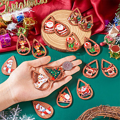 20 個 10 スタイルのクリスマステーマウッドビッグペンダント  片面プリントのティアドロップチャーム  ティアドロップ  54~55x34~44.5x2.5~3mm  穴：1.6~1.8mm  2個/スタイル&nbsp;WOOD-TA0001-92