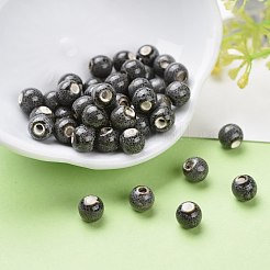 派手なアンティーク調施釉磁器ビーズ  ラウンド  グレー  6mm  穴：1.5mm&nbsp;PORC-M838-1