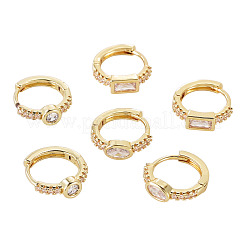 6Pcs 3 Styles Brass Micro Pave Clear Cubic Zirconia Hoop Earrings&nbsp;EJEW-TA0001-90C