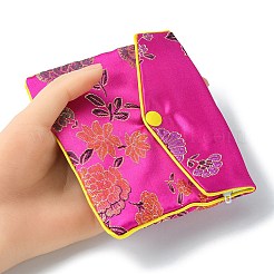 長方形の花刺繍布ジッパーポーチ  ジュエリー収納袋  ミックスカラー  10x12x0.3cm&nbsp;ABAG-YW0001-03C