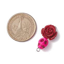5Pcs 5 Colors Synthetic Coral & Turquoise Dyed Flower Skull Connector Charms&nbsp;PALLOY-JF02783