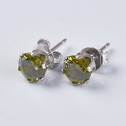 キュービックジルコニアスタッドピアス  304ステンレススチール製金具付き  ミックスカラー  14x6mm  ピン：0.6mm&nbsp;EJEW-I209-09-6mm