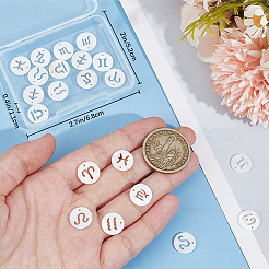 24Pcs 12 Styles 12 Constellation Natural Freshwater Shell Hollower Flat Round Charms&nbsp;SHEL-BBC0001-12