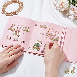 PUレザーイヤリング収納バッグ  イヤリング用のジュエリーロール  長方形  ピンク  163x140x33mm&nbsp;AJEW-SP0006-24C