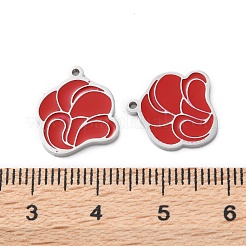 304ステンレススチール製レッドエナメルチャーム  花のチャーム  ステンレス鋼色  14.5x12.5x1.5mm  穴：1mm&nbsp;STAS-M102-64P