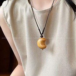Wood Pendant Adjustable Cotton Cord Long Necklaces for Women&nbsp;WG65FA5-03