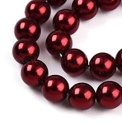 ベーキングペイントパール化ガラスパールビーズ連売り  ラウンド  暗赤色  5mm  穴：0.6mm  約79~80個/連  15.94~16.14インチ（40.5~41cm）&nbsp;HY-N002-5mm-A13
