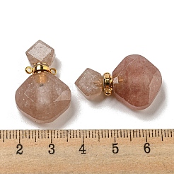 菱形の天然ストロベリークォーツ香水瓶ペンダント  304ステンレススチール製金具付き  多面カット  ゴールドカラー  26~27x17~17.5x8~8.5mm  穴：1.4mm  容量：約2ml（0.06液量オンス）&nbsp;G-H241-01G-G