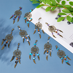 Tibetan Style Alloy & Gemstone Chip Woven Net/Web with Feather Pendant Decoration&nbsp;HJEW-AB00526