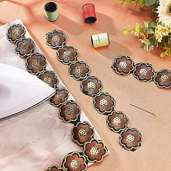 ポリエステルレーストリム  刺繡古代漢服レースリボン  花  サドルブラウン  1-1/2~1-5/8インチ（39~40mm）  約5ヤード/個&nbsp;OCOR-WH0068-52B