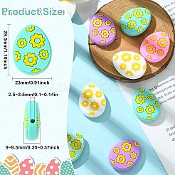 10個 5色イースターエッグ、花シリコンビーズ付き  ミックスカラー  29.5x23x9~9.5mm  穴：2.5~3.5mm  2個/カラー&nbsp;SIL-CJ0002-64