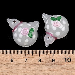 手作りランプワークビーズ  花を持った平和の鳩  ホワイト  19x25x11mm  穴：1.8mm&nbsp;LA-CBAB541-02A-01