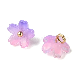 合金アクリルパーツ  花のチャーム  ゴールドカラー  スミレ  10.5x8mm  穴：2mm&nbsp;TACR-P016-01G-13
