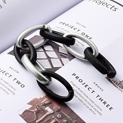 手作りの不透明なスプレー塗装アクリルアズキチェーン  ジュエリー作りのための  艶消し  オーバル  シルバー＆ブラック  リンク：35x19x6mm  39.37インチ（1m）/連&nbsp;AJEW-JB00749-02