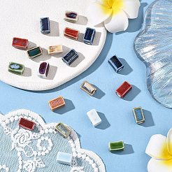 手作り磁器ビーズ20個  直方体の  ファンシーアンティーク施釉磁器  ミックスカラー  12~13x7~7.5x7~7.5mm  穴：2.5mm&nbsp;PORC-YW0001-67