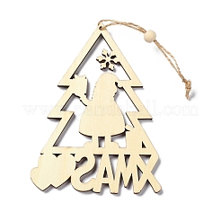 クリスマス木製ペンダント装飾  ジュートロープ付き  クリスマスツリー  サンタクロース  227~240mm&nbsp;HJEW-K037-01C