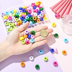 100個10色不透明アクリルヨーロピアンビーズ  ロンデル  ミックスカラー  14x8mm  穴：5.5mm  10個/カラー&nbsp;SACR-FS0001-51