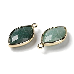 天然石グリーンアベンチュリンペンダント  プラチナ真鍮エッジ付き  多面カット  馬の目  22x12x5.5mm  穴：1.8mm&nbsp;G-B009-01G-02