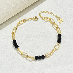Simple Fashion Rondelle Glass & Iron Paperclip Chain Anklets for Women&nbsp;UC1823-1