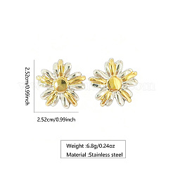 女性用304ステンレススチールスタッドピアス  花  ゴールデン＆シルバー  25.2x25.2mm&nbsp;WG0A8D7-01