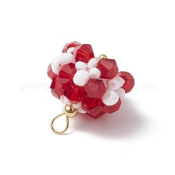 ガラスチャーム  花  ガラスシードビーズと真鍮ループ付き  多面カット  ミックスカラー  17.5x16mm  穴：2.3mm&nbsp;PALLOY-MZ00673