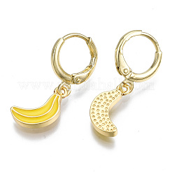 Brass Enamel Huggie Hoop Earrings&nbsp;EJEW-T014-25G-NF