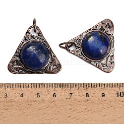 染めの天然ラピスラズリのペンダント  合金製の三角形ベゼルチャーム  赤銅鉱  30x33.5x10mm  穴：6.3mm&nbsp;GG-CBACC2B-04R-03