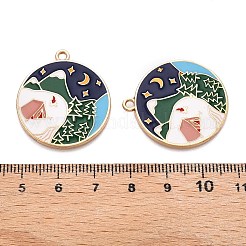 メッキ合金エナメルチャームラック  カドミウムフリー＆ニッケルフリー＆鉛フリー  ライトゴールド  夜景の魅力を備えたフラットラウンド  カラフル  30x27x2.5mm  穴：2mm&nbsp;ENAM-N056-379KCG