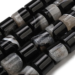 天然石瑪瑙ビーズ連売り  染め＆加熱  コラム  ブラック  20~20.5x19.5~20.5mm  穴：1mm  約20個/連  15.94