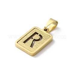 304ステンレススチールアルファベットペンダント  18KGP本金メッキ  長方形のチャーム  文字r  17.5x12x2mm  穴：7.5x3.5mm&nbsp;STAS-S152-01G-R
