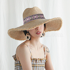 エスニック風刺繍ポリエステルリボン  ジャカードリボン  チロリアンリボン  服飾材料  花柄  暗い蘭  1-7/8インチ（48mm）  約7.66ヤード（7m）/ロール&nbsp;OCOR-WH0070-04B