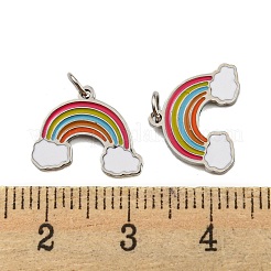 304ステンレススチールチャーム  エナメルと丸カン付き  レインボーチャーム  ステンレス鋼色  11x14x1mm  穴：2.5mm&nbsp;STAS-O003-02P