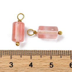 チェリークォーツガラス柱ペンダント  金色の304ステンレススチールループが付いた幾何学的なチャーム  17.5x6x6mm  穴：2mm&nbsp;LS-STAS-H221-04G-03