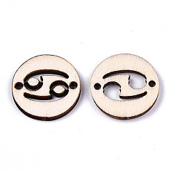 未完成の天然ポプラ材リンクコネクター  レーザー切断  星座とフラットラウンド  蟹座  19.5x2.5mm  穴：2mm&nbsp;WOOD-S045-139A-03