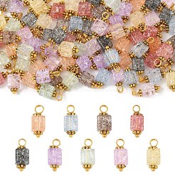 クラックルガラスペンダント10個  キューブ  金色の真鍮製ボールヘッドピンループ付き  ライトサーモン  16mm  穴：3mm  10個/セット&nbsp;PALLOY-YW00067-01