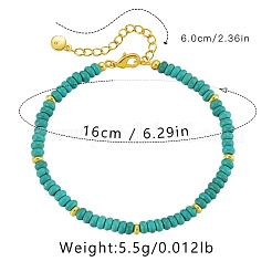 ボヘミアンスタイルの合成ターコイズロンデルビーズブレスレット（女性用）  真鍮製のカニカン付き  18KGP本金メッキ  内径：6-1/4インチ（16cm）&nbsp;NJ4961