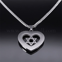 201 Stainless Steel Colorful Rhinestone Heart with Star of David Pendant Necklaces&nbsp;FS-WGF6E8D-01