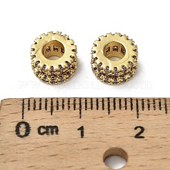 真鍮製マイクロパヴェキュービックジルコニアヨーロピアンビーズ  コラム  18KGP本金メッキ  スミレ  8.5x5mm  穴：4mm&nbsp;KK-B142-25G