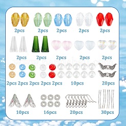 クリスマスエンジェルをテーマにしたDIYイヤリング製作キット  バイコーン & コーン & ハート ガラス ビーズを含む  合金の翼ペンダント  真鍮のピアスフック  ミックスカラー  116個/箱&nbsp;DIY-SC0021-65