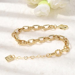 Brass Oval & Twist Ring Link Chain Bracelets for Women&nbsp;BJEW-F531-06G