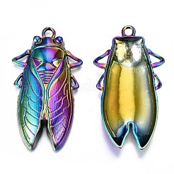 合金ビッグサイズペンダントトップ  カドミウムフリー＆鉛フリー  蝉  虹色  61x34x8mm  穴：4mm&nbsp;X-PALLOY-N156-008-RS