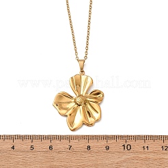 304ステンレススチール製フラワーペンダントアズキチェーンネックレス（男女兼用）  イオンプレーティング（ip）  18KGP本金メッキ  18.03インチ（45.8cm）  ペンダント：35.5x28.5mm&nbsp;NJEW-K308-05F-G